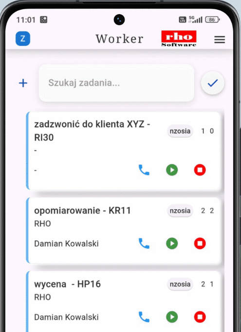 Aplikacja Worker umożliwia podgląd i rejestrację zadań w terenie.