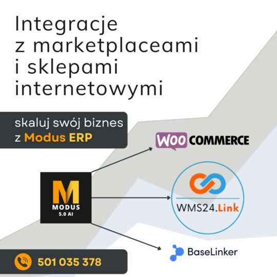 Integracje Modus ERP z WMS24 i WooCommerce 1 Integracje z Beselinker, WMS24.Link i WooCommerce pozwalają na pełną kontrolę nad sprzedażą, magazynem i logistyką w jednym systemie Modus ERP.